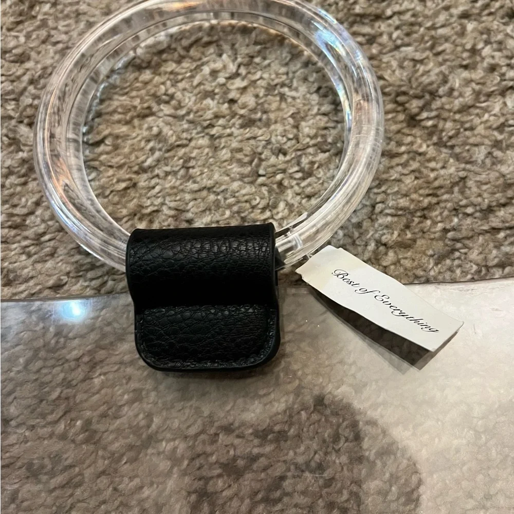 BEST OF EVERYTHING Small Thick Clear Tote Bag w/ Ring Handles & Black Strap